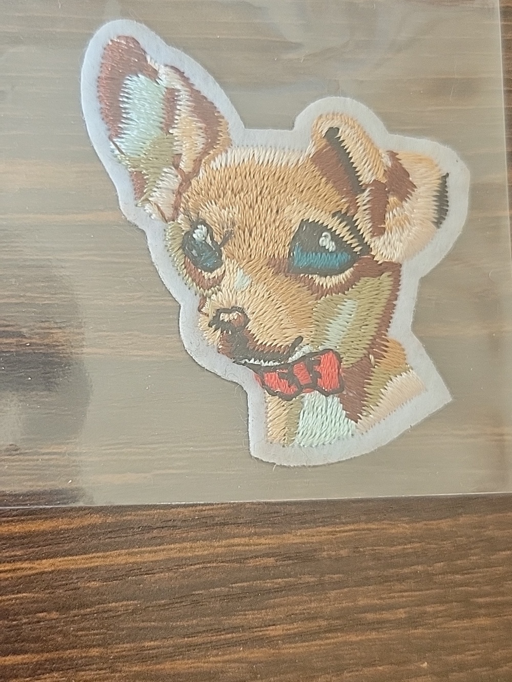 Multicolor Embroidered Chihuahua Patch in Tan, Brown, Blue and Red